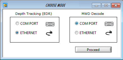 CHOOSE MODE for Depth Tracking & MWD Decoder : Ethernet or COM Port